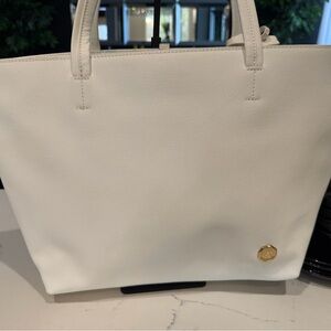 Vince Camuto White Tote with Gold Medallion